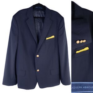 JOSEPH ABBOUD Boys 18R Gold Button Navy Blue Sport Coat Suit Jacket Wool Blend